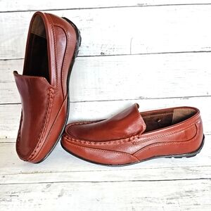 Men's Stafford Cognac Brown Leather Slip On Loafers Memory Foam Unisex Size 6M
